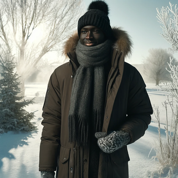 man bundled up in the cold weather