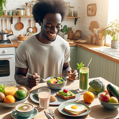 man eating breakfast