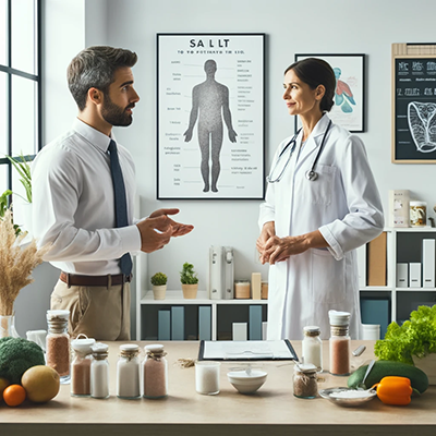 doctor explaining to patient about salt